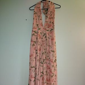 Halter top pant romper Coral floral print.